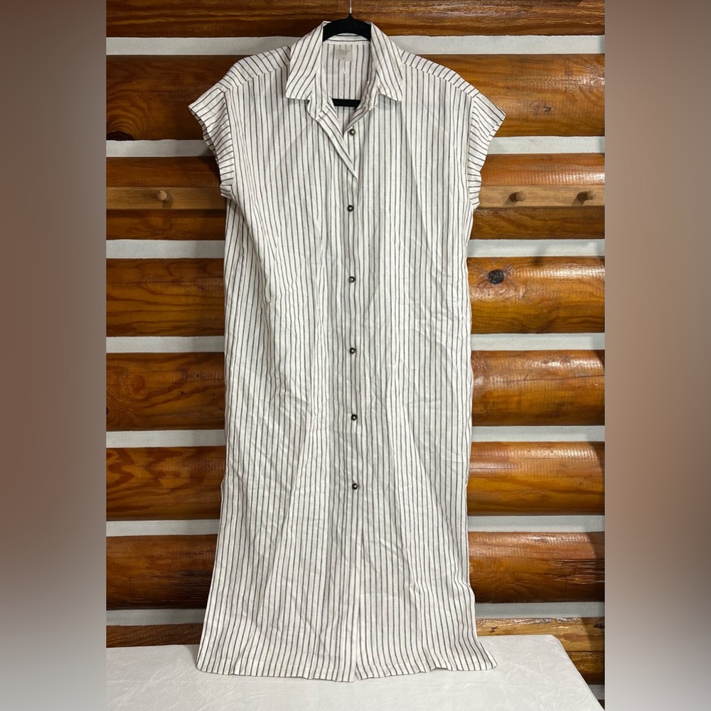 Calia Black and White Striped‎ Swim collection coverup Linen & Rayon Small
